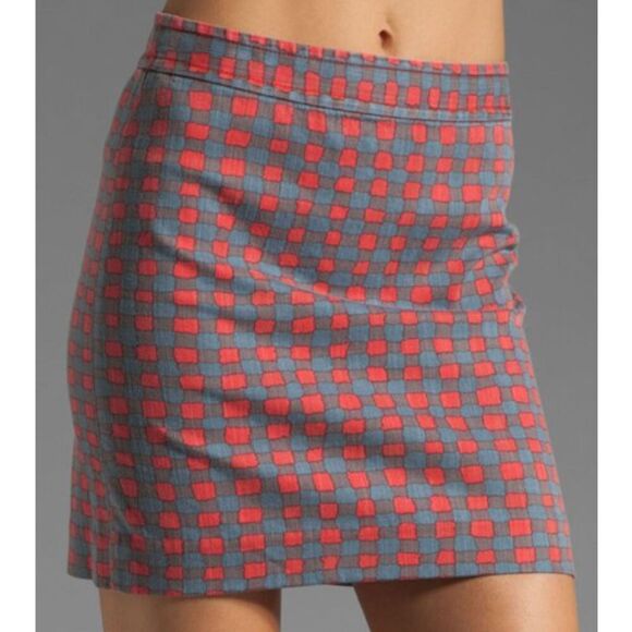 Marc by Marc Jacobs Molly Mini Skirt Checked Red Blue Black Stretch Size 2 - Picture 1 of 8
